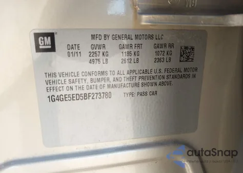 2011 Buick Lacrosse Cxs z USA, uszkodzony, nr VIN 1G4GE5ED5BF273780